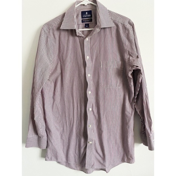 Stafford • Burgundy Striped Fitted Button Up Shirt - Picture 1 of 3